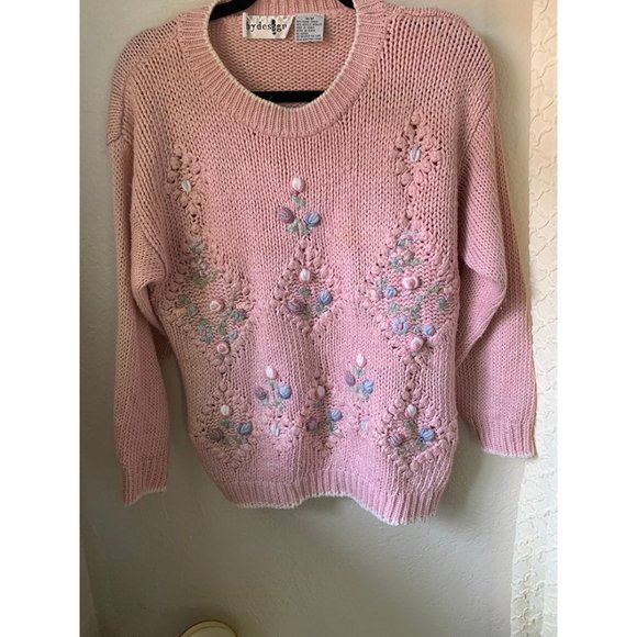 5/$20 💥 Vintage pink Sweater floral small medium By Design 80s 70s - Picture 5 of 7